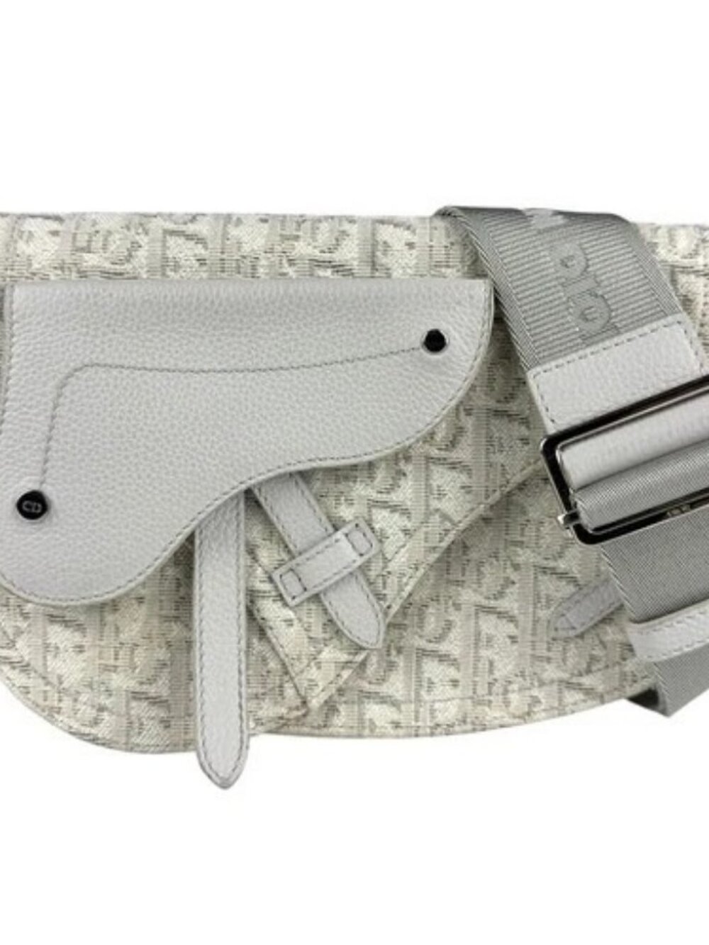 Auth Christian Dior Shoulder Bag White/Light Gray Canvas/Leather - z8070